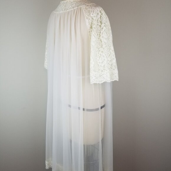 Vintage 1950's Pale Cream Lace Trimmed Sheer Peignoir by Shadowline ~ Ladies Sm - Picture 7 of 11